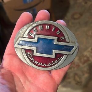 Vintage Chevrolet Metal Emblem belt, buckle Blue & Red Bow tie